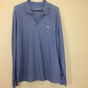 Tommy Bahama Men’s 1/4 Button Up Long Sleeve Shirt Big Logo Blue Large